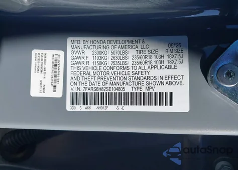 2025 Honda Cr-V Hybrid Sport-L from USA, damaged, VIN 7FARS6H82SE104805
